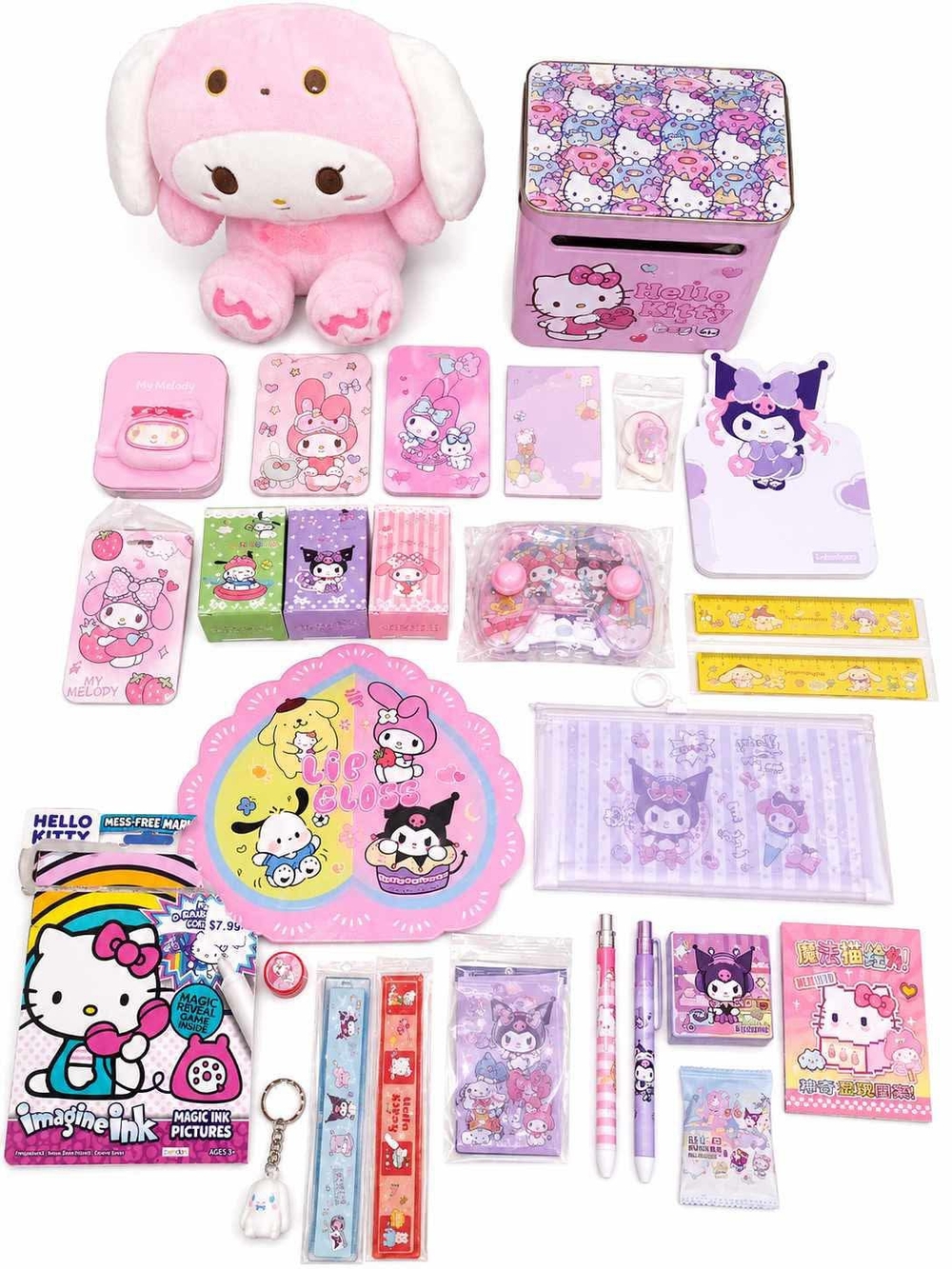 Hello Kitty & My Melody Pink Plush and Stationery Gift Set